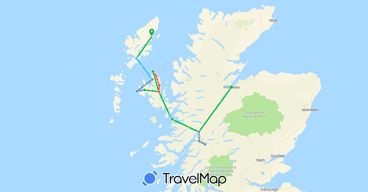 TravelMap itinerary: driving, bus, cycling, hiking, boat in United Kingdom (Europe)